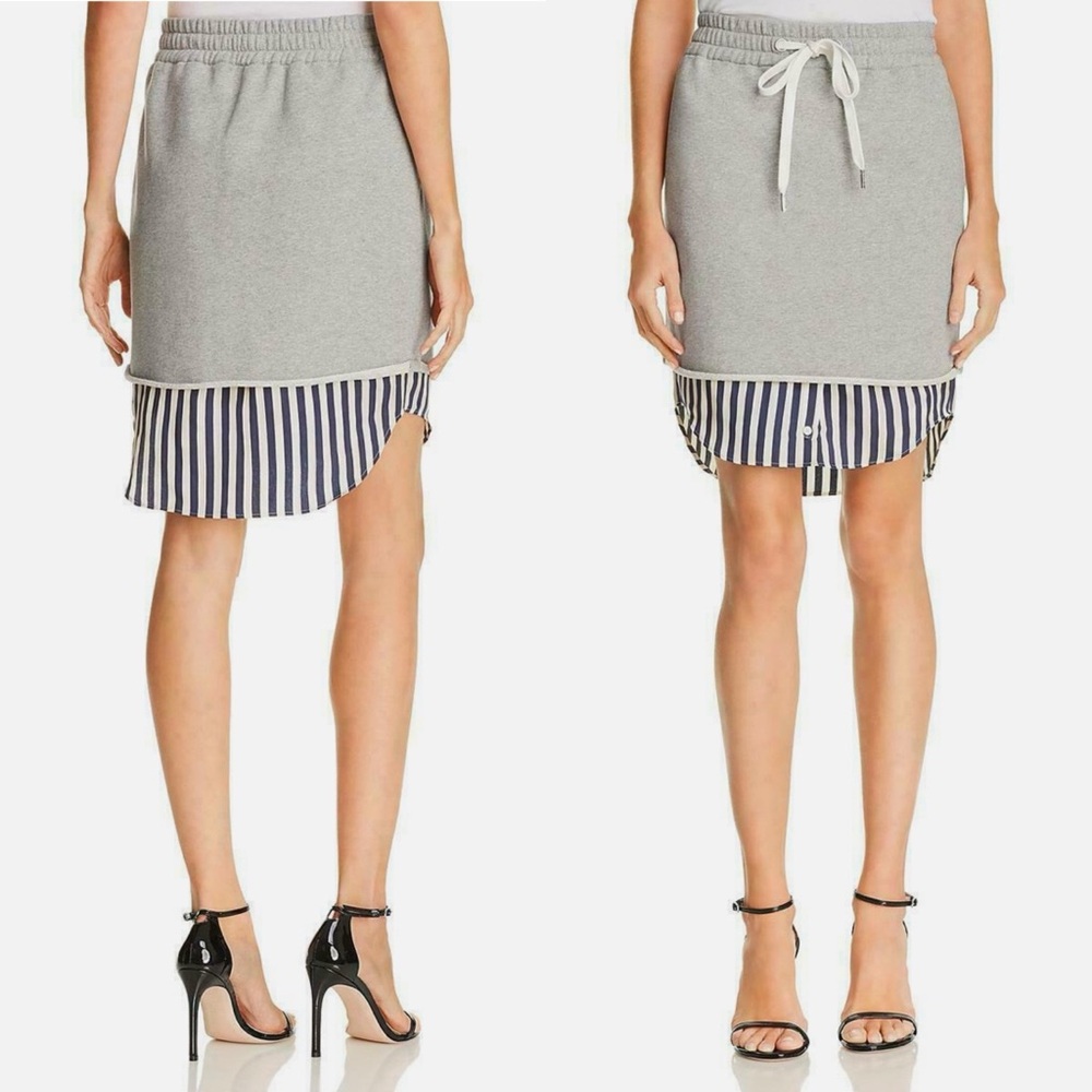 T by Alexander Wang Pull-on‎ Stripped Combo Skirt Heathered Grey Poplin Hem Sz S